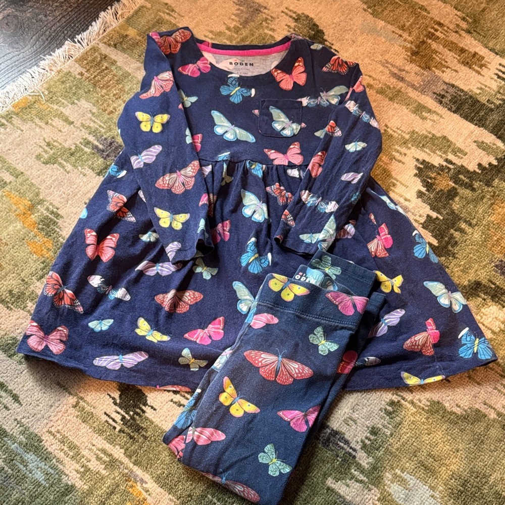 Mini Boden Kids Matching Set - Navy with Colorful Butterflies